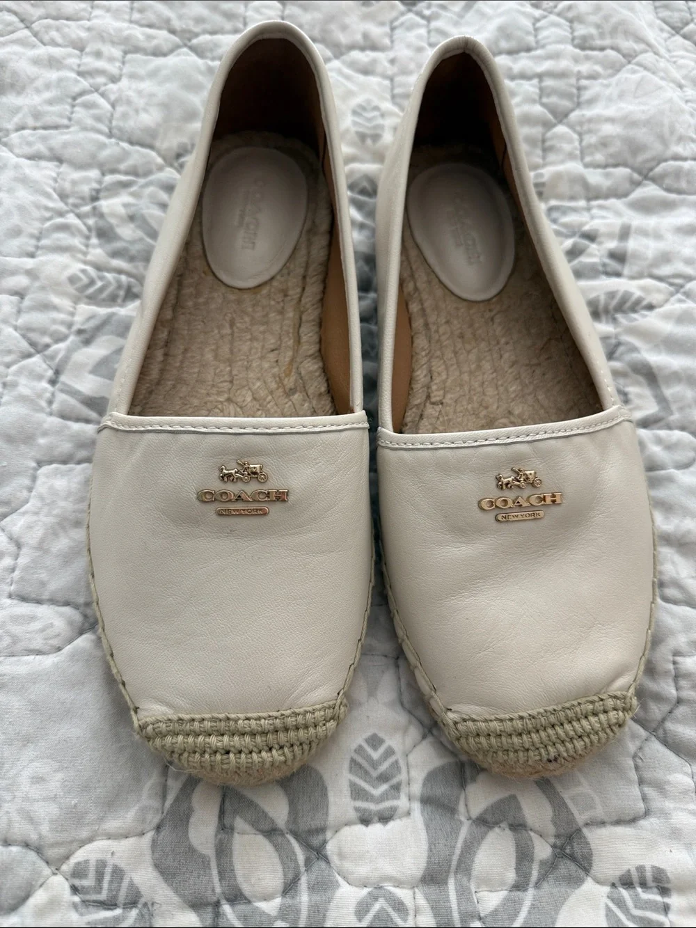 Coach Cream Leather Espadrille Flats with Jute Toe